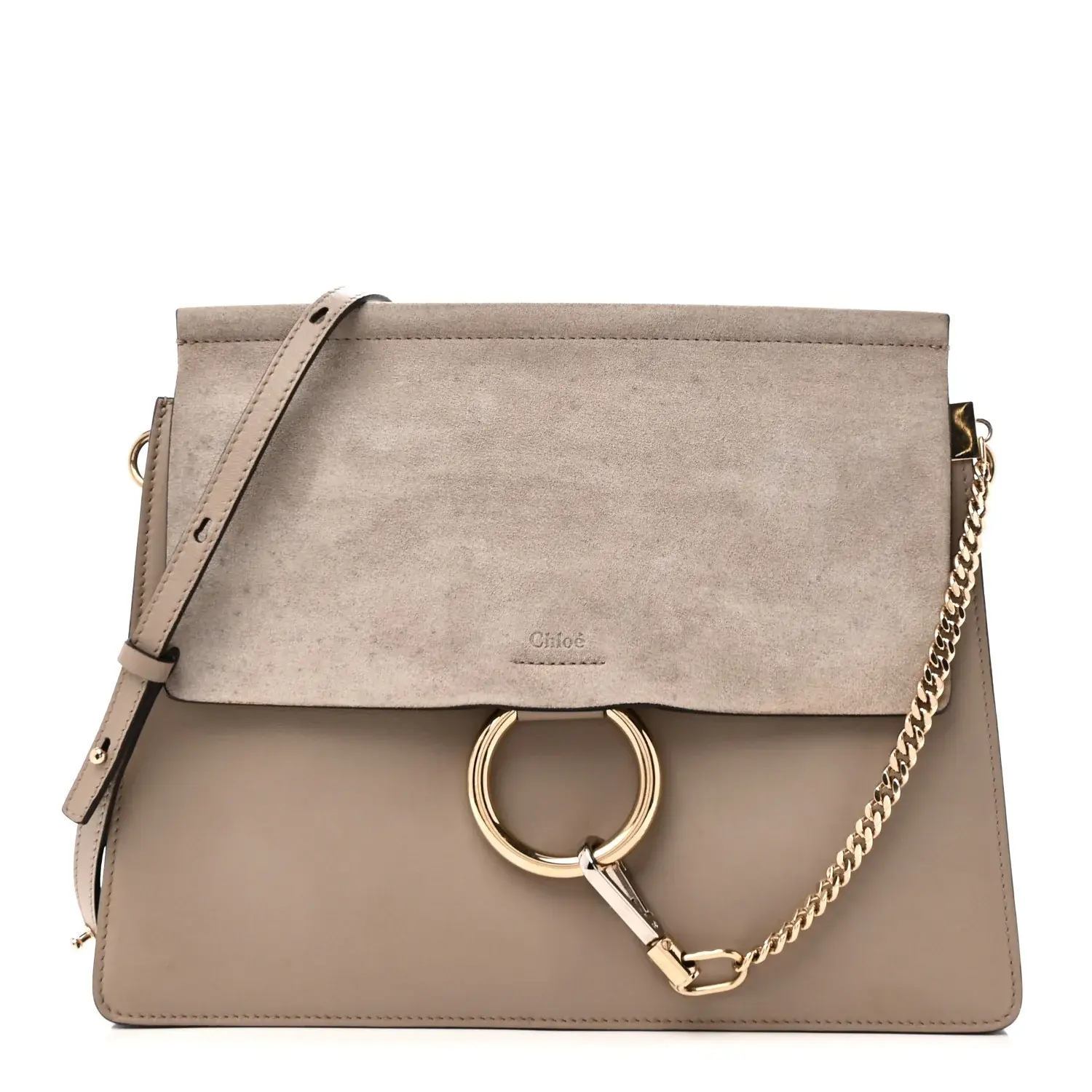 Pre-owned Chloé Leather Crossbody Bags Calfskin Suede Medium Faye Shoulder Bag Motty Grey