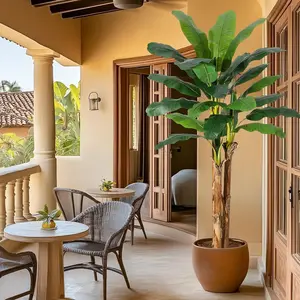 【Christmas Gift】Artificial Banana Tree, Faux Banana Tree with Grey Planter, Artificial Plants with 11 Faux Banana Leaves Plant for Home Office Decor 7ft Decoration Decorative Fruit Pot Tropical Ornaments