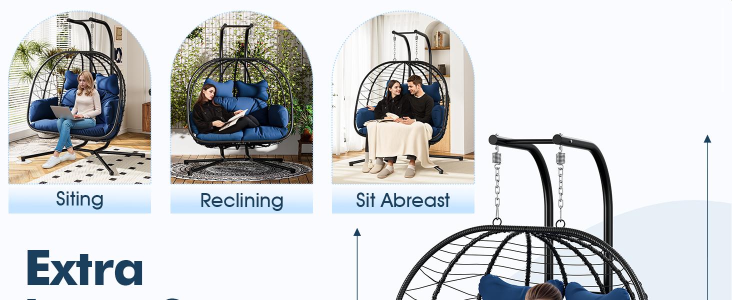 [dealsforyoudays] Double Egg Chair with Stand for Patio, Outdoor Indoor Hanging Swing Chair with Cushions, Wicker Rattan, 700lbs Capacity, Waterproof Sunproof for Balcony Garden Porch, ChristmasGift