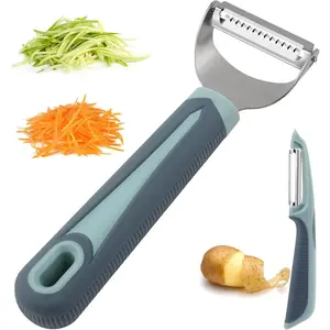 Julienne Peeler Vegetable Peeler -Y Carrot Shredder Julienne Slicer with 4.8'' Long  Handle -Potato Peeler Swivel Peeler for Kitchen, Set of 2 Blue