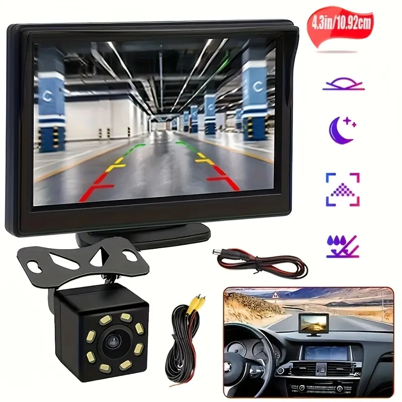 [10.92cm HD Monitor 8LEDs Rear View Camera Kit] Monitor Car Backup Reverse Camera Rear View Parking System Night Vision for Reversing Parking SUV Pickup Camper Tractor RV etc. A Wide Range of Vehicles, Vehicle Backup Camera, Car Accessory