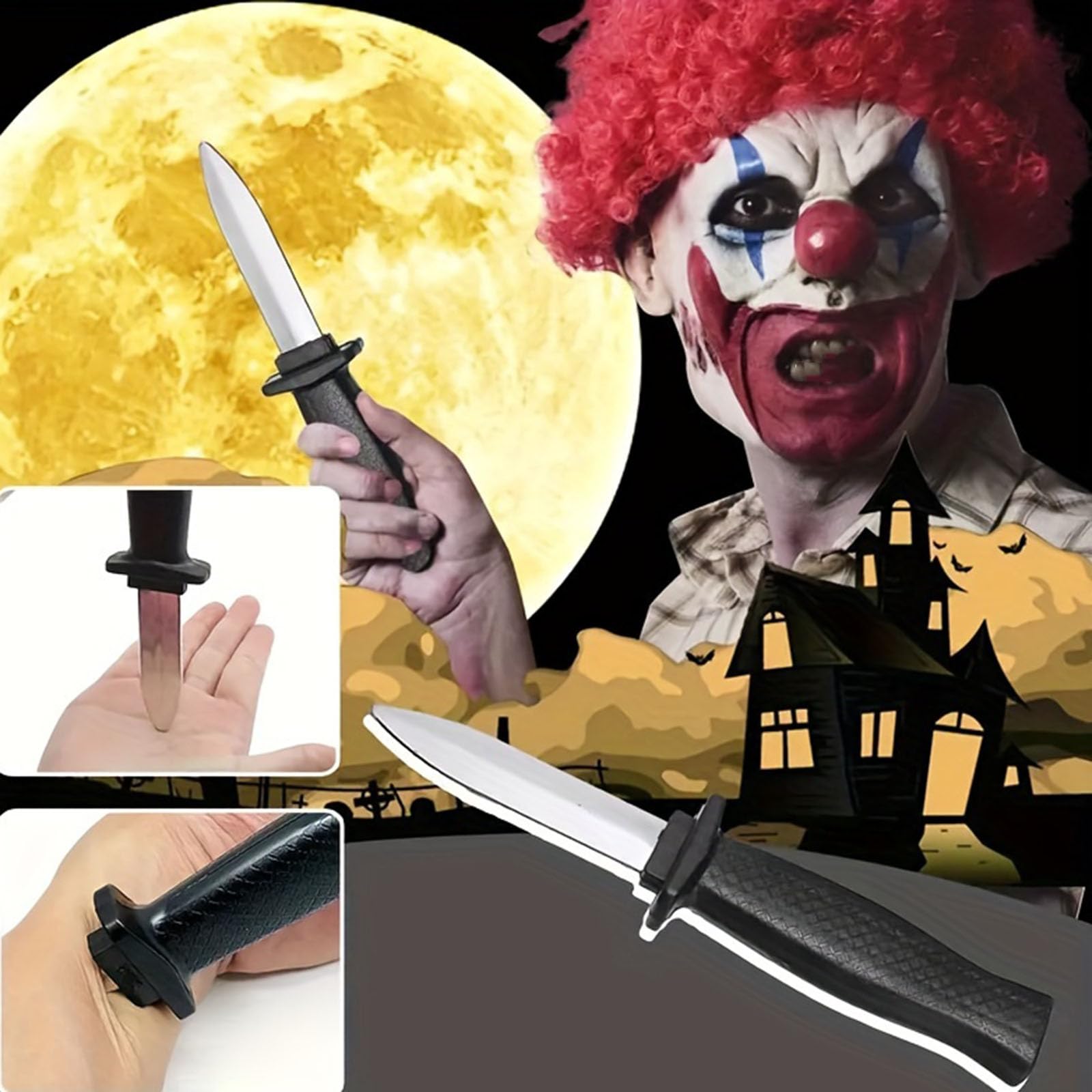 2 Pcs Retractable Knife Prop Knife Fake Knife False Trick Gadget Toy Disappearing Dagger Plastic Halloween Fools Day Party Trick Costume Knife