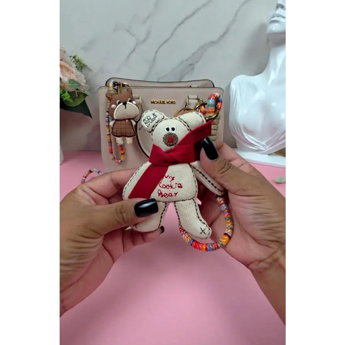 Vintage Handmade Plush Keychain — Whimsical Character Bag Charm