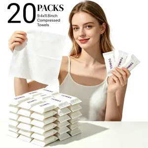 Compressed Towels Tablets, Portable Disposable Face Towels, Individually Wrapped Compressed Towels, Expands with Water, Soft & Lint-Free, 11.8 x 9.4 Inch, Travel Size