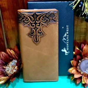 Montana West Western wallet Cowboy wallet genuine leather handtooled wallet.