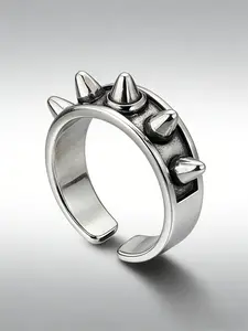 Gothic Spiked Open Ring - Vintage Distressed Alloy, Subculture Cool & Unique, Unisex Trendy Band, Statement Rings