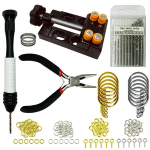 224pcs Pin Vise Kit for Resin Molds Steel Hand Drill with Drill Bits Grip Nose Pliers Keychain Supplies Jump Rings Tool Manual Drill Press Vise Bead Holder for DIY Jewelry Making Crafting Precision Work