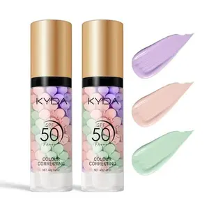 KYDA 2PCS 3 in 1 Color Correcting Primer,SPF Makeup 50 PA+++,Color Correcting Serum, Moisturizing Makeup Sunscreen Primer Face, One Step Makeup Primer, Oil Control Skin Corrector,Purple Pink Green