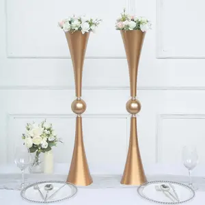 2 Pack Gold Crystal Embellishment Trumpet Table Centerpiece, Reversible Plastic Flower Vase 31"