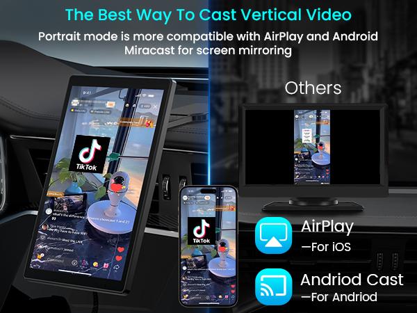 8” Wireless Apple CarPlay Screen for Car with Android Auto & 1080P Backup Camera, Rotatable Touchscreen Car Stereo, Vertical & Horizontal Mode, Bluetooth, GPS Navigation, Mirror Link