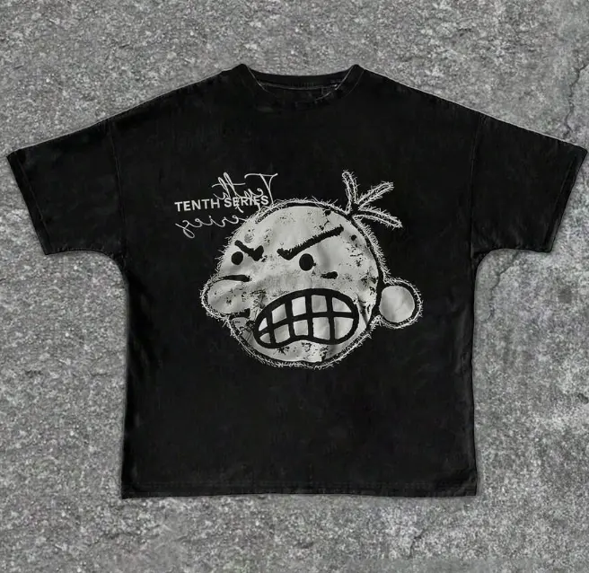 Streetwear Lover Unisex Summer Washed Cotton Tee Rough Sketch Angry Doodle Face Tenth Series Hand Script Print For Grunge Hip Hop Skate Urban Outfits Soft Breathable Heat Transfer Oversize Fit