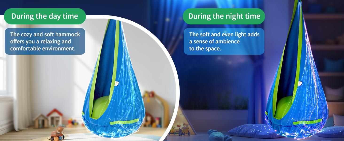 (Summer Turn-Up)OUTREE Light Up Pod Swing with Fiber Optic Light, 16 Lighting Effects, Sensory Swing for Individuals with Sensory Needs, Summer Turn Up & Father's Day Deal