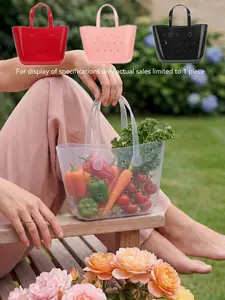 Women's fashion solid color waterproof beach bag, durable open-top design, candy color lightweight accessory, suitable for beach, pool, and outdoor camping, a must-have for vacation travel, Casual Trendy Bag