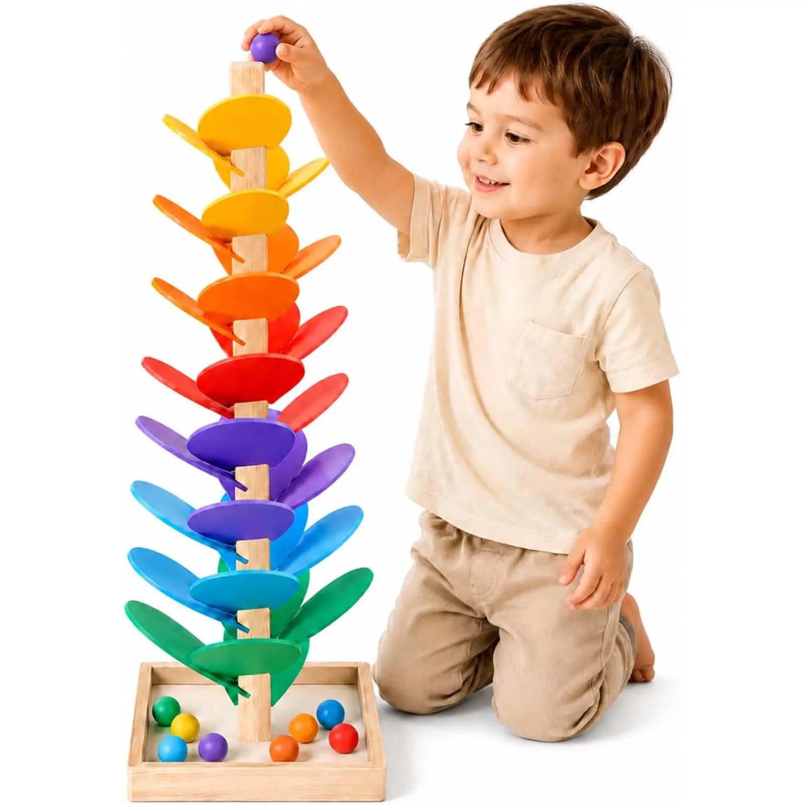 Wooden Music Tree Toy, Montessori Ball Drop Tree with 12 Colorful Wooden Balls, Tracks for Rolling Balls, Ball Run Toy, Fine Motor Skills STEM Gift for Kids Ages 3+