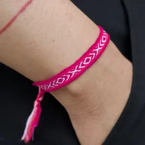 Cyber Pink/Hot Pink and White Boho Handmade Bracelet Cloth Bracelet, Dainty Slim Gypsy Stackable Bracelet Minimalist, Handmade Jewelry,  Friendship Bracelet