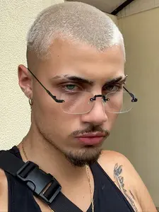 Men's Summer Frameless Casual Rectangular Metal Eyeglasses, Anti-Blue Light Lens, Ideal for Daily Wear, Reading, Work, Gaming