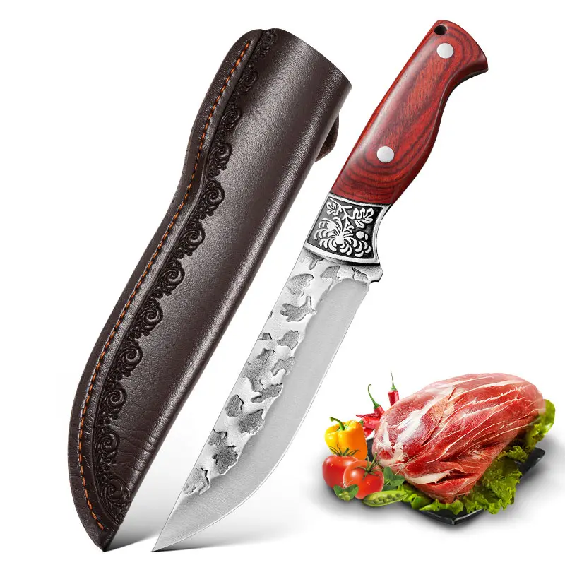 Kitchenware Knives Set - 2-Piece Stainless Steel & Wood Block Set with Thick Rustproof Scratch-Resistant Cleaver, Ergonomic Handles, Leather Sheath, Leather Bag, Quick Sheath Stow - Ideal for Camping, Meat Cutting