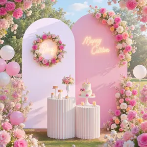 White Pink Arch Backdrop Cover Set of 2-7.2ft 6ft Dual Color Wedding Arch Cover-Wrinkle Free Stretchy Spandex Fitted Chiara Arch Stand Cover for Birthday Baby Shower Photo Photography