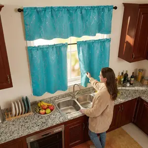 Cozy Curtain 3 Panels Blackout Kitchen Curtains - 1 Valance 18X54 & 2 Tiers 26X36 Rubber Foil Printed Blackout Window Treatments For Easy Installation & Versatility Ft24791