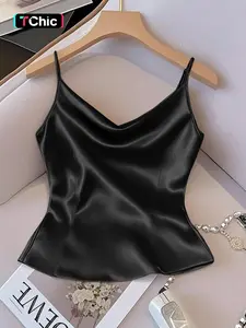 Women's Solid Color Satin Tank Top Sleeveless, Adjustable, Fitted, Perfect for Daily Wear, Versatile Layering Piece, Stylish and Comfortable