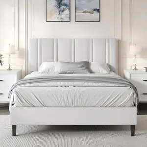 Upholstered Bed Frame With Headboard, Linen Fabric Platform Bed Frame With Tufted Headboard, No Box Spring Required, Easy Assembly, Pink/ White/ Black/ Blue, Twin/ Full/ Queen