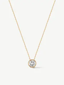 "Ray of Light" Bezel Setting Round Lab Grown Diamond Pendant Necklace in 14K Solid Gold Promise Anniversary Birthday Gifts for Women (0.5-1 Carats)