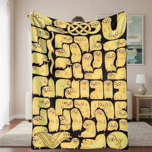 Cute Yellow Dog Cartoon Pattern Flannel Blanket - Animal Artwork, Cartoon, Colorful Animal, Cute Decorative, Huggable Blanket - Soft, Warm, Cozy, Lightweight for Sofa, Bed, Gift Use, Animal Artwork Blankets, Cartoon Blankets
