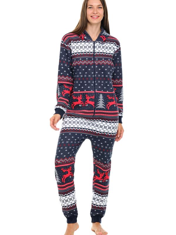 SKYLINEWEARS Women's  Xmas Adult Onesie Hooded Jumpsuit with Kangaroo Pockets & Zipper Pockets Machine Washable Pajama Playsuit