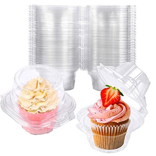 50 Pack Individual Cupcake Containers Plastic Cupcake Boxes Cupcake Holders Stackable Deep Dome Cupcake Carrier Bakeware Utensils