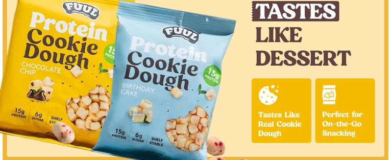 FUUL Protein Cookie Dough Bites - High Protein 15g Low Sugar 6g - Perfect for Snacking or Post Workout Recovery - Chocolate chip and Birthday Cake Flavors FUUL Protein Cookie Dough Bites - High Protein 15g Low Sugar 6g - Perfect for Snacking or Post Workout Recovery - Chocolate chip and Birthday Cake Flavors