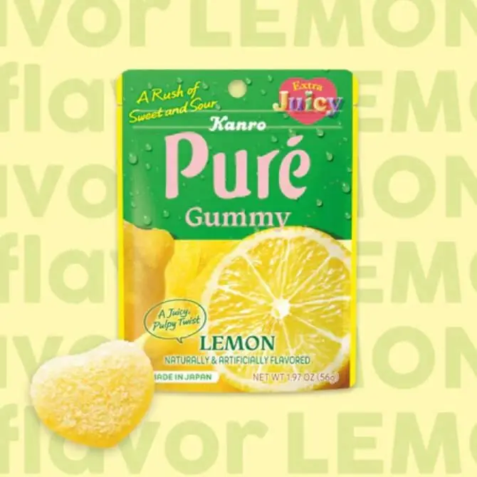KANRO Pure Heart Lemon Gummy Candy - Sour & Sweet Japanese Fruit