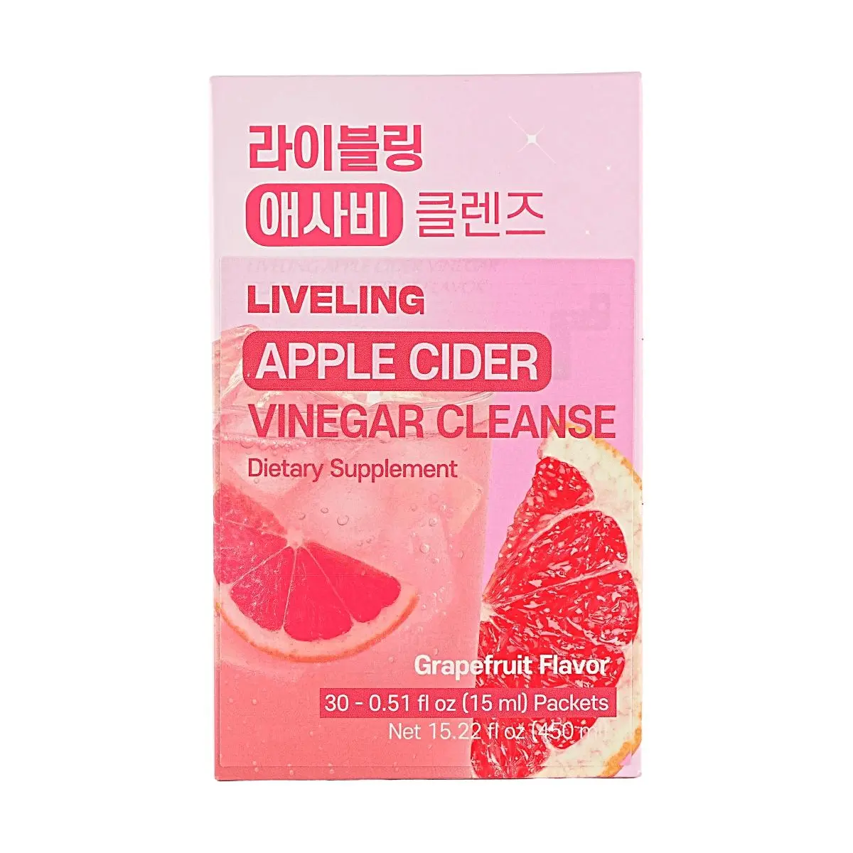 LIVELING Korean Apple Cider Vinegar Drink - Grapefruit Flavor, 30 Sticks, 450ml - Low Calorie, Zero Sugar, Gut Health & Detox