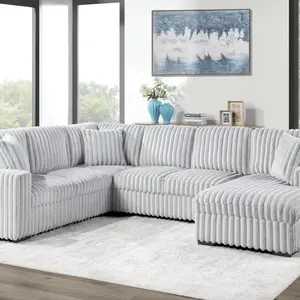 Factory Furniture Outlet Corey 3 PC Ribbed Velvet Sectional with USB, Light Grey
