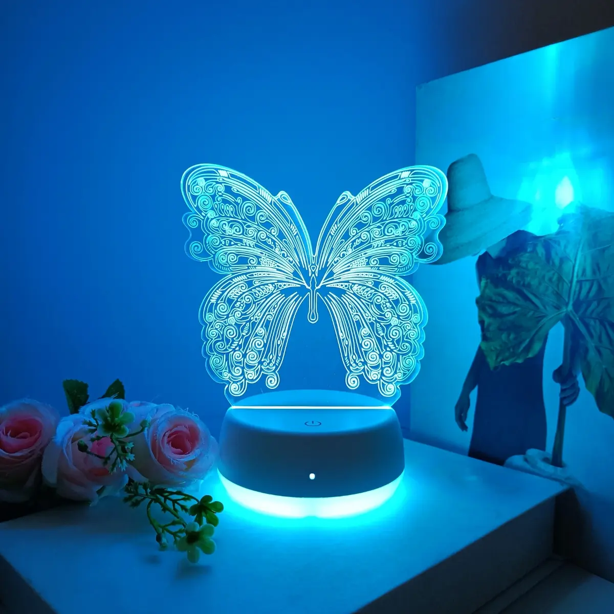 Beautiful Butterfly 3D Ambient Night Light, Atmosphere Lighting, Decorative Led Light, Touch Switch Seven Colors Gradient, USB Powered Base, Ideal Gift for Bedroom Living Room, Led Butterfly Wings