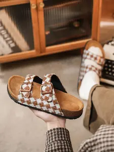 Unisex Slip-On Toe-Open Two Strap Sandals with Arch Support, Adjustable Straps, High-Quality Flax Corduroy, Bohemian Style, All-Season Comfort