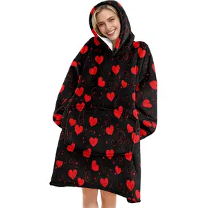 hoodie blanket，Wearable Blanket，Hooded Blanket, Wearable Blanket with Heart Print, Soft Flannel Blanket, Sofa Cover, Home Leisure, Air Conditioning Blanket, Camping Travel Gift，Christmas Gift,Valentine's Day gift, Heart Shaped Blanket