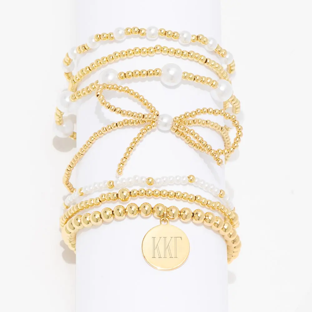 Kappa Kappa Gamma Pearl Bow Bracelet Stack | Gold