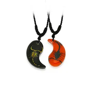 Real Scorpion Small Ying Yang Friendship Necklace Black and Red w/ No Dots