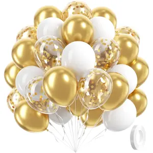 60pcs Gold and White Balloons 12inch, White and Gold Balloons with Metallic Gold Confetti Balloons for Graduation Wedding Engagement Birthday Party Decorations