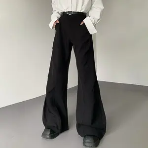 INCERUN Men's All Season Black 3D Cut Ultra Wide-Leg Flared Trousers Occasion Creative Formal Fashion Street Style Artistic Events