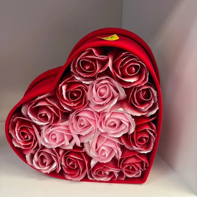 Heart-Shaped Rose Bouquet in Red Velvet Box - Scented Artificial Roses for Valentine's Day Gift