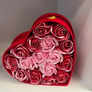 Heart-Shaped Rose Bouquet in Red Velvet Box - Scented Artificial Roses for Valentine's Day Gift