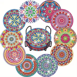 10 Pieces Diamond Painting Coasters Kits With Tools Mandala Diamond Art Coasters With Holder Adults DIY Arts And Crafts For Home Decorations Birthday Gifts Acrylic Wood Set