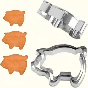 3-Piece Farm Pig Cookie Cutter Set, Stainless Steel Animal Shape Cutters, Sandwich & Pastry Tools, DIY Baking Kit for Parties & Holidays