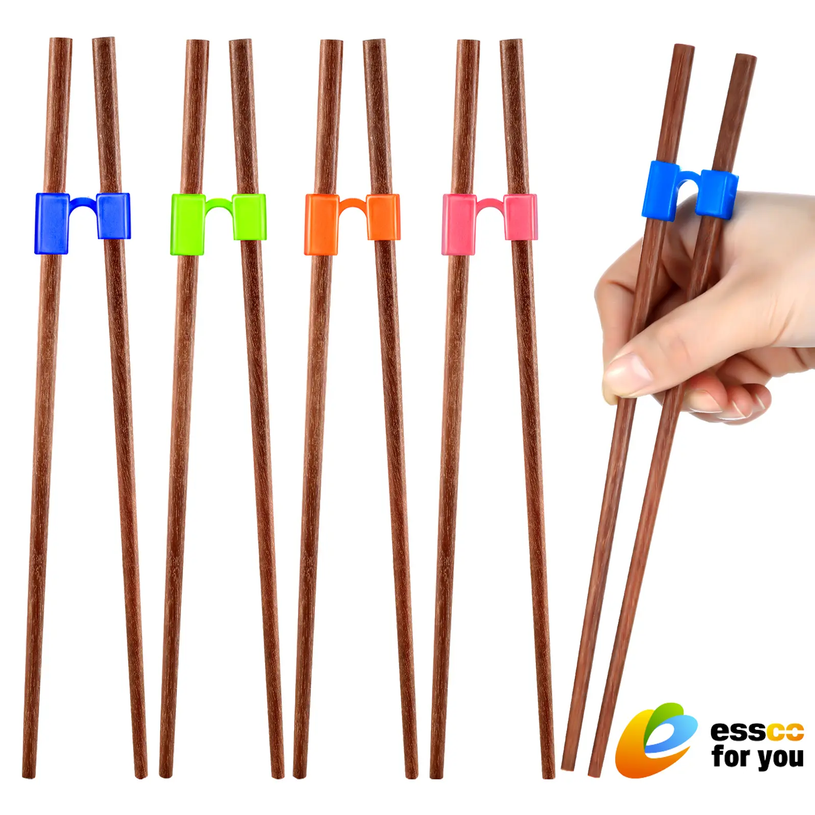 E ESSCO FOR YOU 5 Pairs Adult Training Chopsticks Trainers Reusable Chopsticks with Clips Training Chopstick Helpers Set for Beginners Replaceable Practice Heat Resistant(Stainless Steel,Bright Colors)