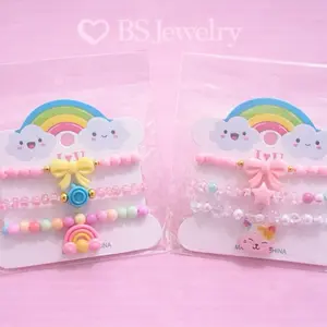 BS Jewelry Pulseras Cute Ajustables con Dijes Arcoíris Gatito y Lacito