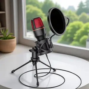 RGB Gaming Microphone, Singing Mic, Professional Condenser Microphone with Tripod Stand, Smart Noise Cancelling Live Recording Equipment for Short Video Blogging