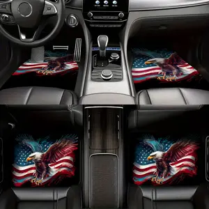 4pcs American Flag Patriotic Eagle Pattern Car Floor Mats, Comfortable Crystal Velvet Vehicles Floor Mats, Front & Rear Full Coverage Auto Interior Accessories, Suitable for Sedans, Vans, SUVs All vehicle models