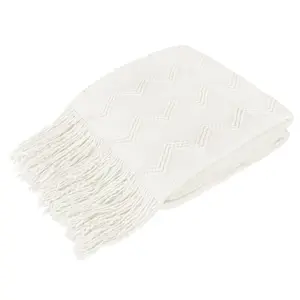 PAVILIA Knit Textured Soft Throw Blanket for Sofa, Living Room Decor, and Bed, White/Throw - 50x60