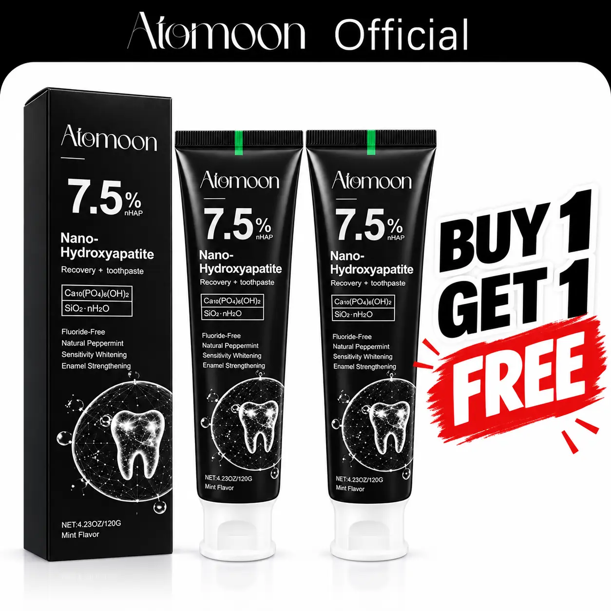 [BUY 1 GET 1 FREE] 7.5% nHAP Nano Hydroxyapatite Toothpaste, 4.23oz Oral Care, Fluoride-Free Enamel-Strengthening Sensitive Whitening Toothpastes for Daily Care, Natural Peppermint for Fresh Breath